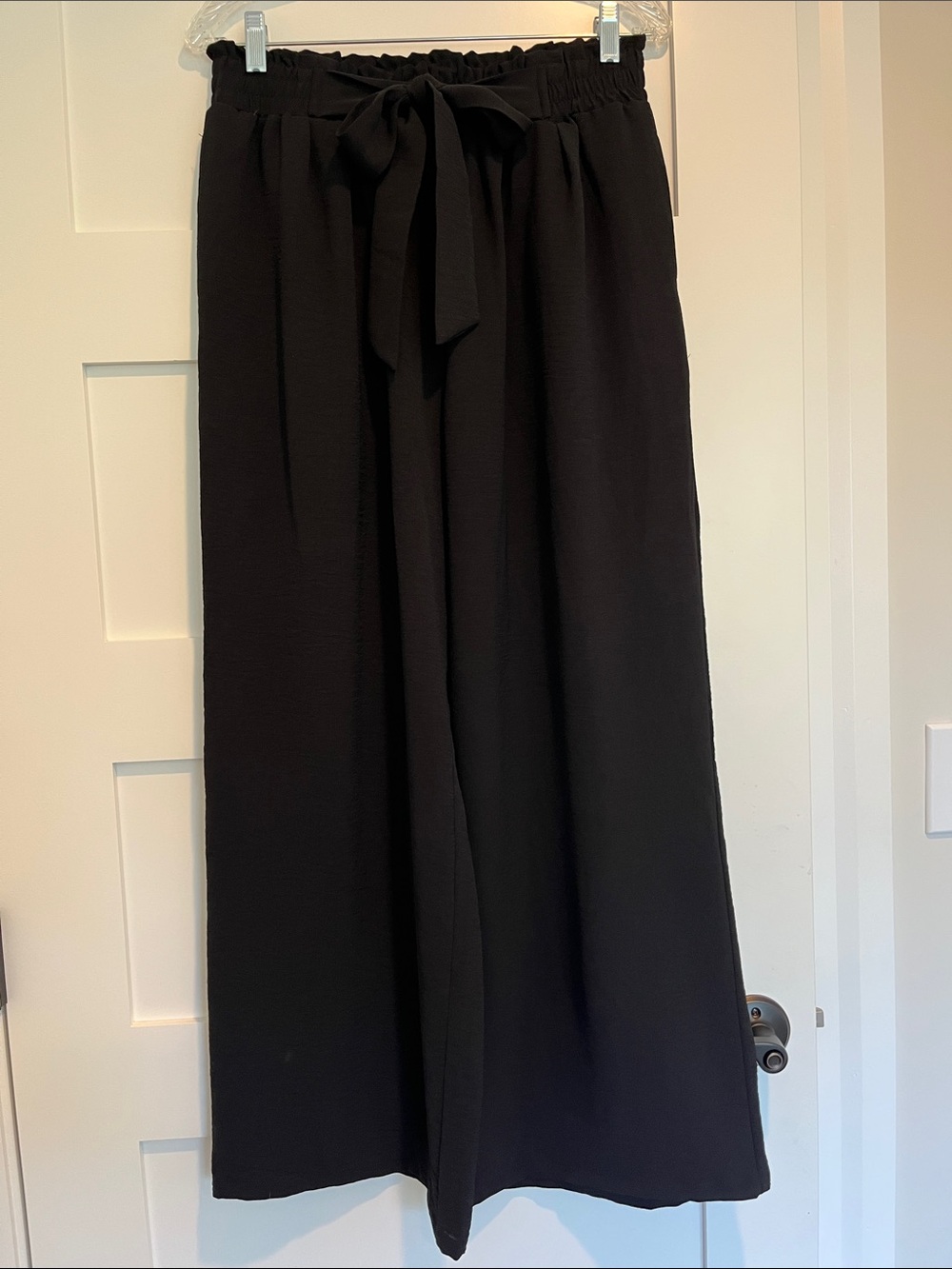 Wide Leg Tie-Waist Pants - Black